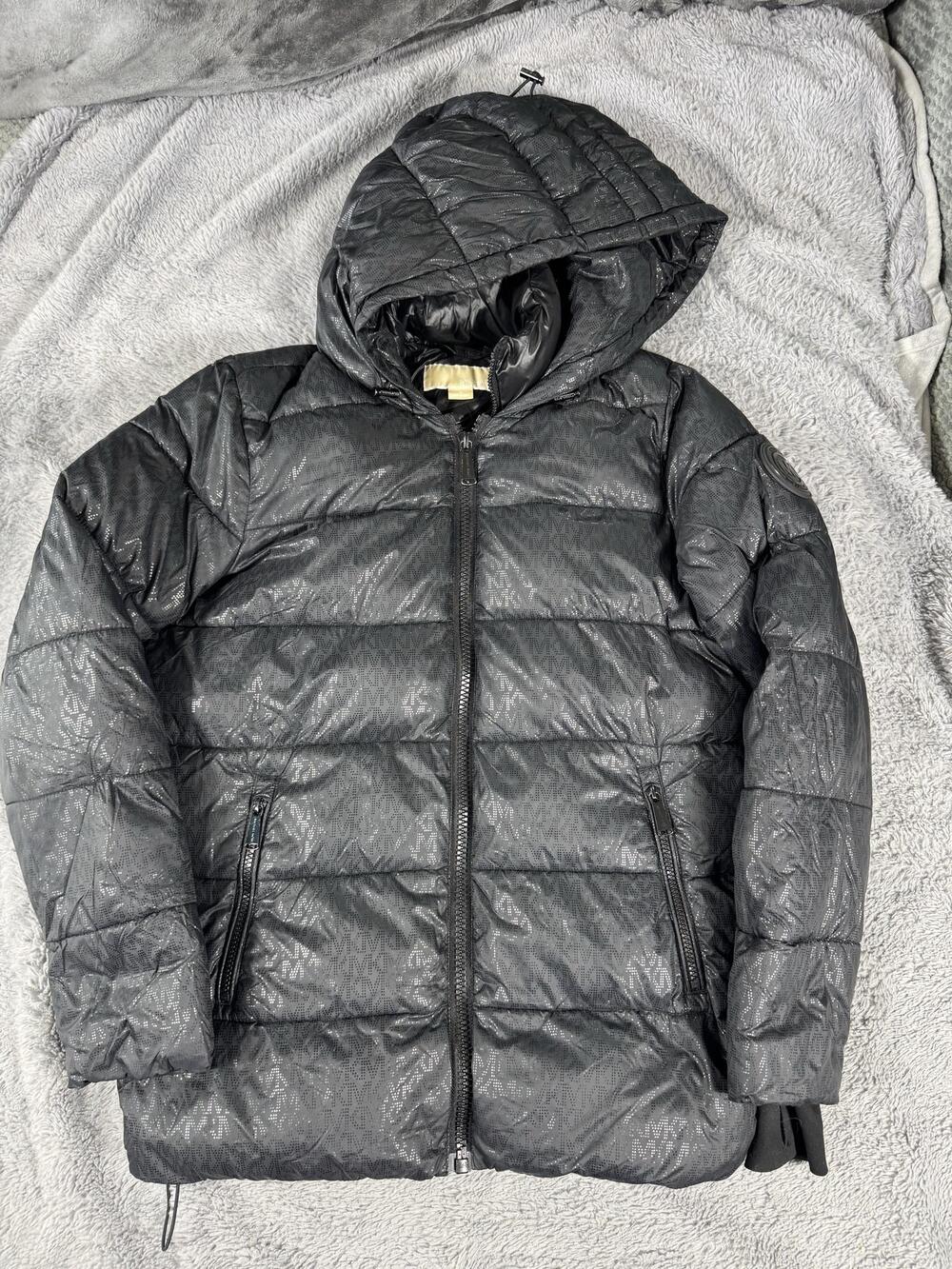MICHAEL Michael Kors Jacket Womens Small Gray Hooded Quilted Puffer MK Logo